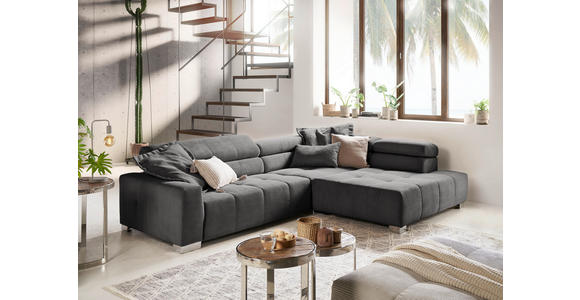 ECKSOFA in Cord Dunkelgrau  - Chromfarben/Dunkelgrau, KONVENTIONELL, Textil/Metall (311/219cm) - Hom`in