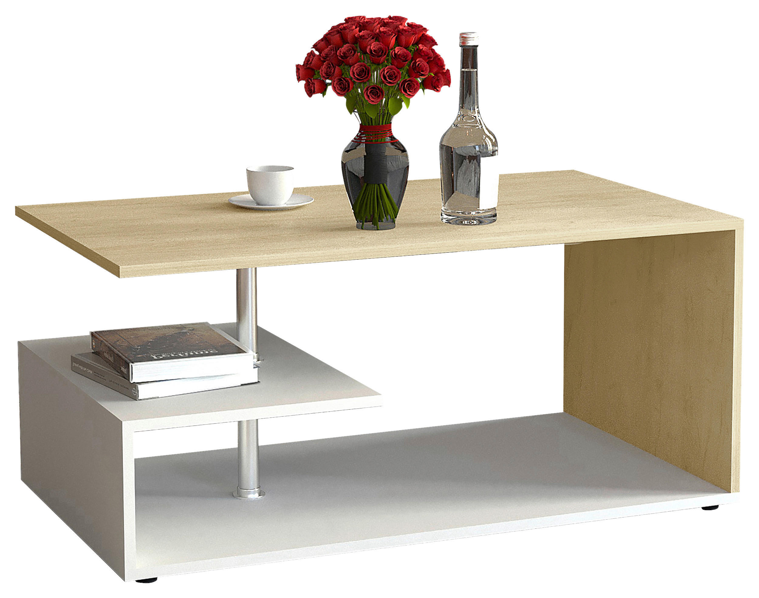 Thumbnail - Mid.you Couchtisch Maliso, Weiß, Honigeiche, Holzwerkstoff, rechteckig, rund, 53x42x91 cm, Stauraum, Wohnzimmer, Wohnzim...