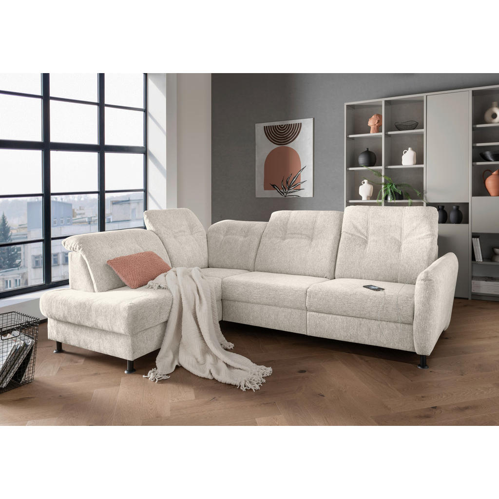 Thumbnail - Livetastic Ecksofa, Beige, Textil, Uni, 4-Sitzer, Ottomane links, L-Form, 270x198 cm, Made in EU, seitenverkehrt erhältl...