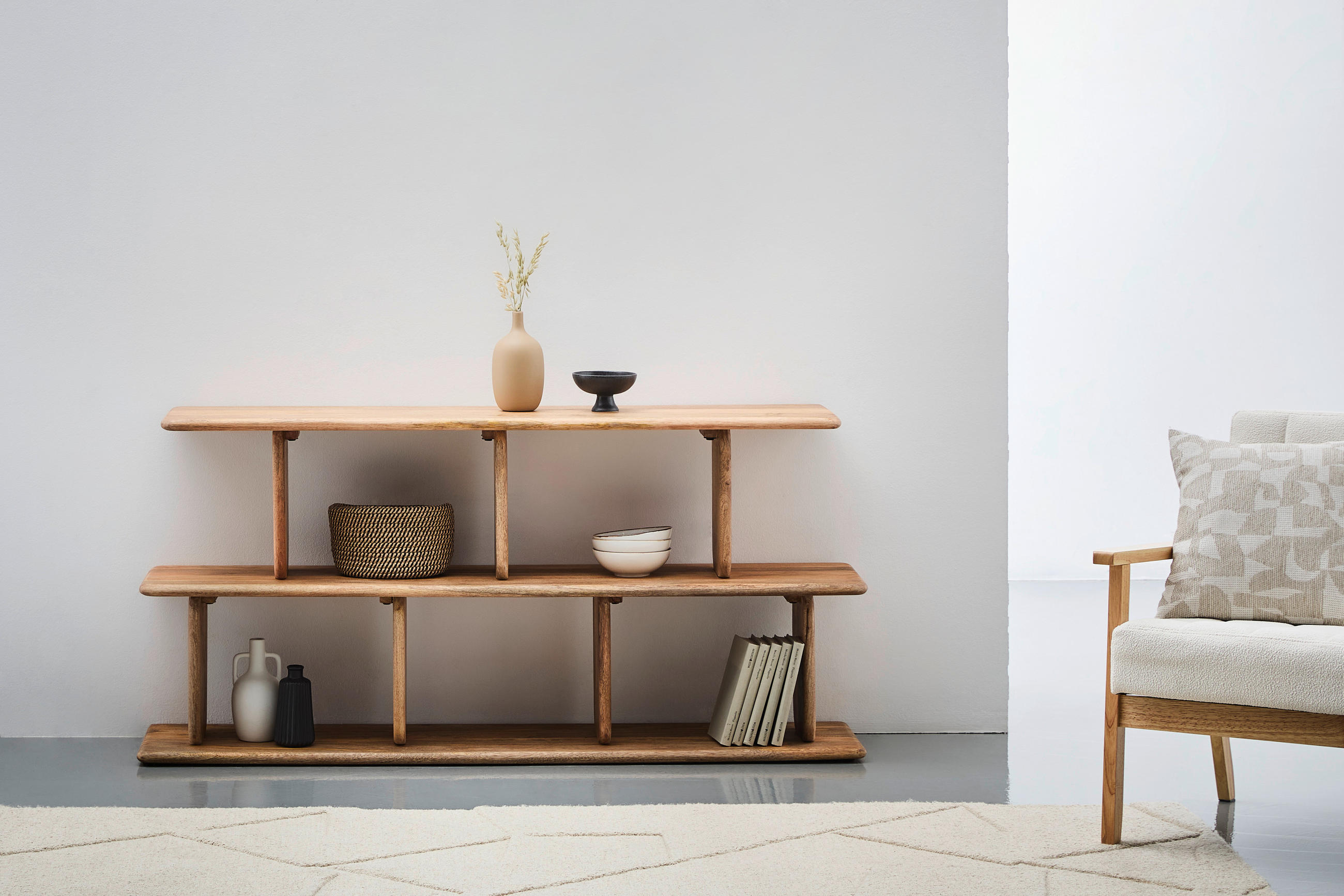 REGAL Mangoholz vollmassiv Naturfarben  - Naturfarben, Design, Holz (160/72/36cm) - Livetastic