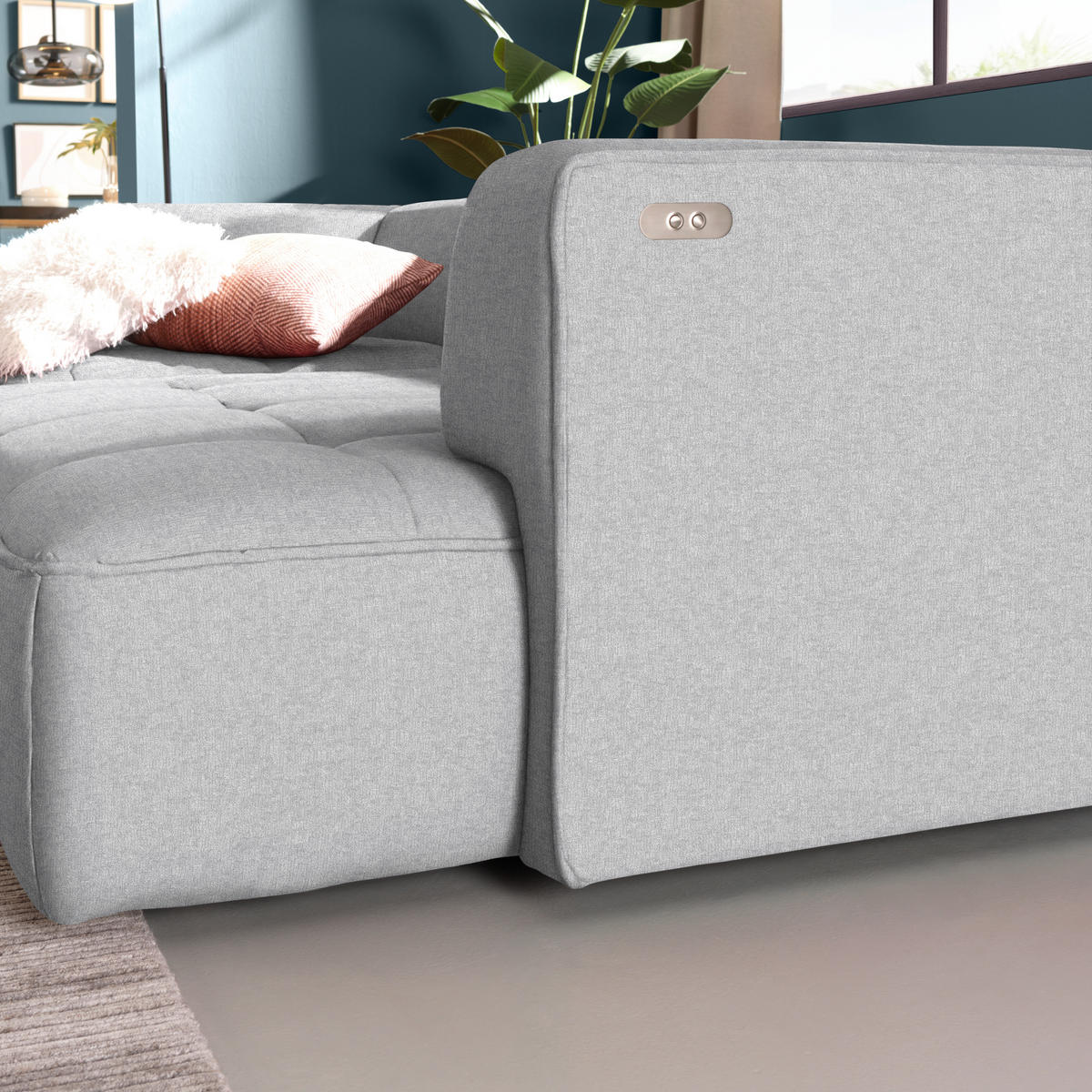 ECKSOFA  in Webstoff Grauweiß  188/288 cm  - Grauweiß/Schwarz, Design, Kunststoff/Textil (188/288cm) - Welnova