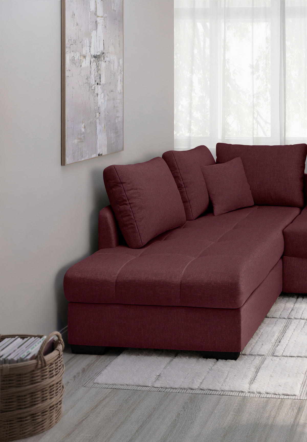 ECKSCHLAFSOFA Bordeaux Mikrofaser  - Bordeaux/Schwarz, MODERN, Holz/Textil (202/298cm) - MID.YOU