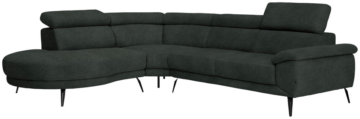 ECKSOFA in Velours Dunkelgrün  264/299 cm  - Dunkelgrün/Schwarz, Design, Textil/Metall (264/299cm) - Novel