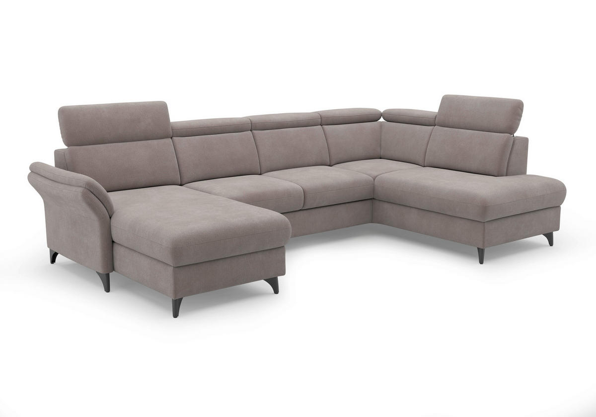 WOHNLANDSCHAFT GLENDALE E in Flachgewebe Taupe  - Taupe/Schwarz, KONVENTIONELL, Textil/Metall (166/321/193cm) - Sit & More