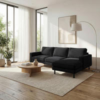 ECKSOFA Cord Schwarz  - Schwarz, Design, Textil/Metall (238/166cm) - Livetastic