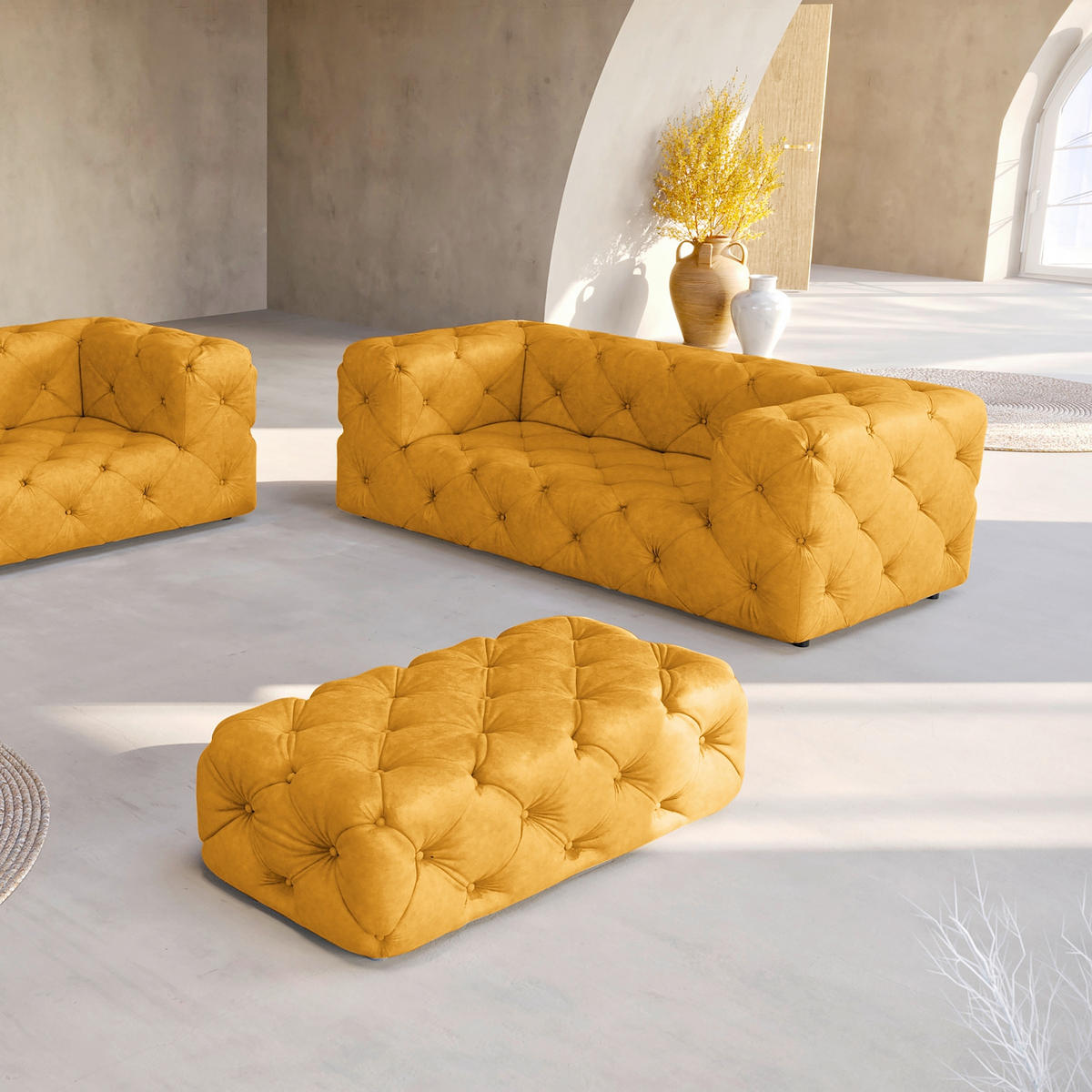 HOCKER in Textil Senfgelb  - Senfgelb/Schwarz, Design, Kunststoff/Textil (130/39/65cm) - P & B