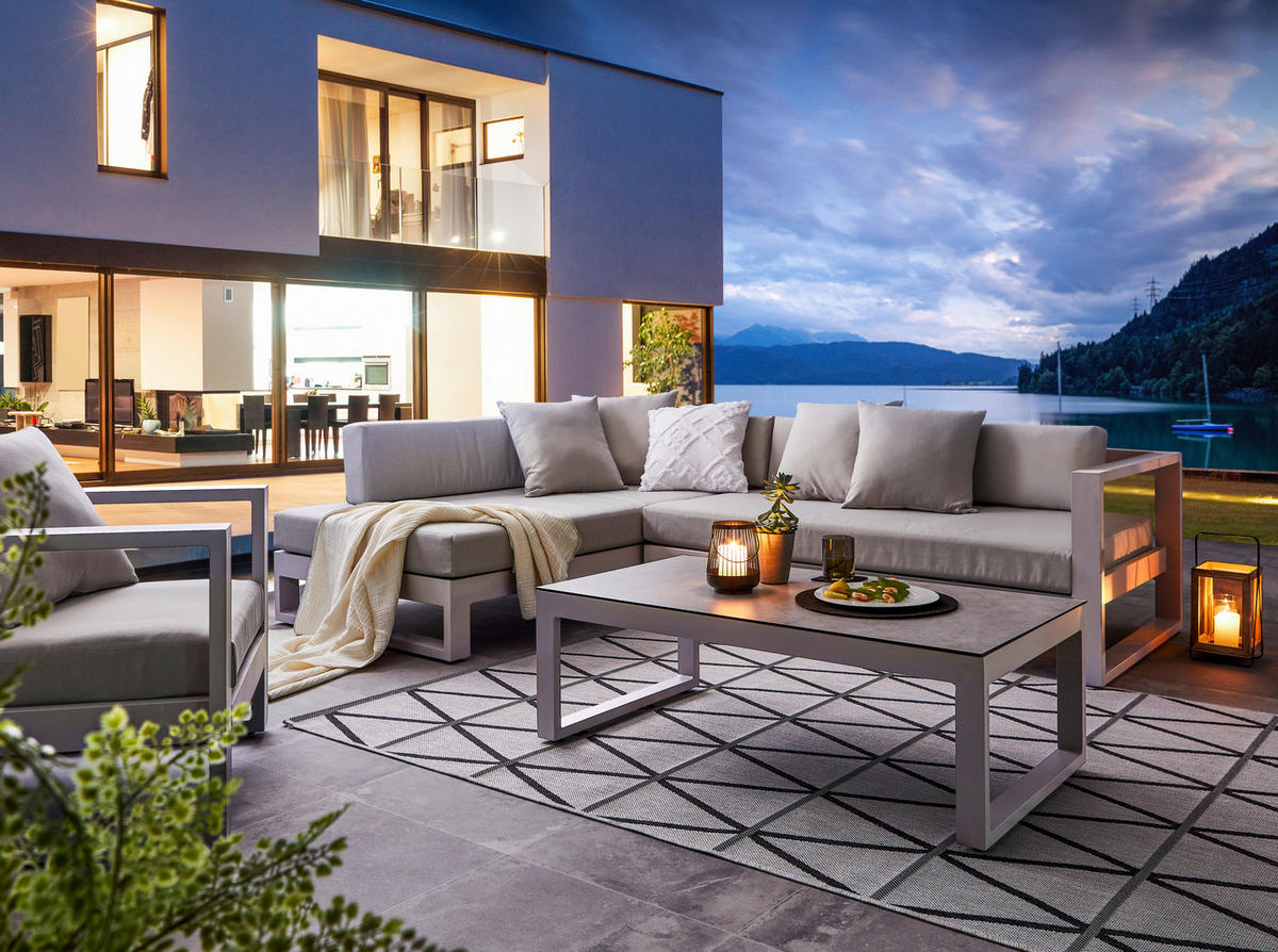 LOUNGEGARNITUR 180/248 cm Aluminium  - Hellgrau, Design, Glas/Textil (180/248cm) - Amatio