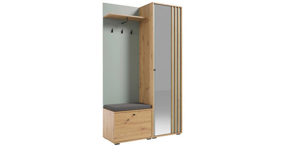 GARDEROBE 5-teilig in 114/197/40 cm - Salbeigrün/Eiche Artisan, Design, Glas/Holzwerkstoff (114/197/40cm) - Xora