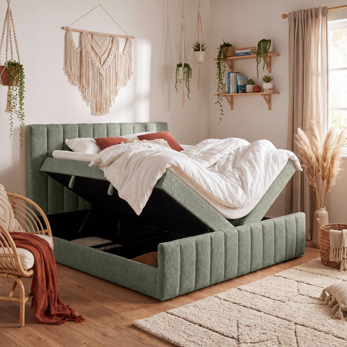 FAMILIENBETT 240/200 cm, Grün  - Schwarz/Grün, Basics, Kunststoff/Textil (240/200cm) - Chameo