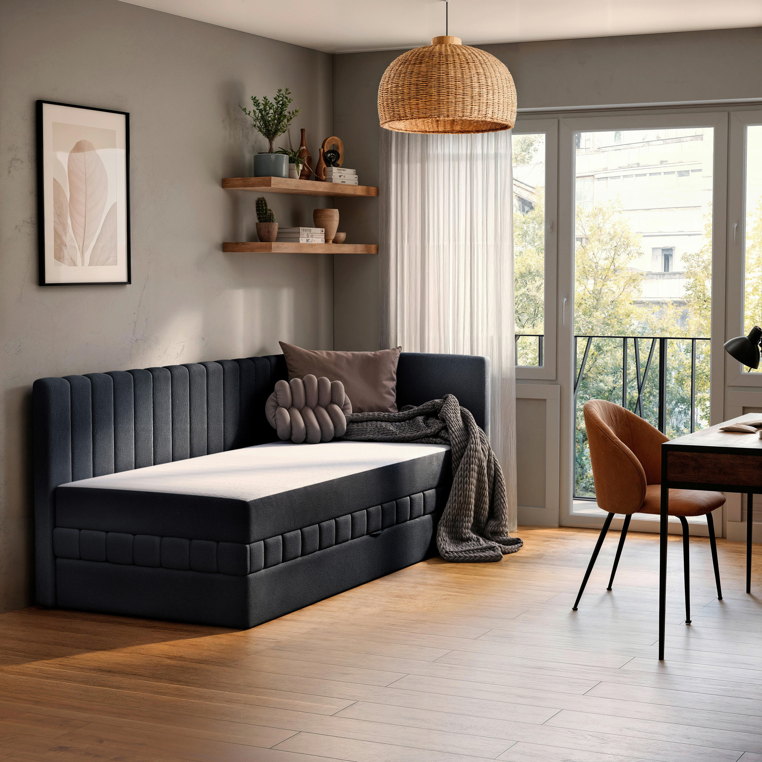 SCHLAFSOFA in Struktur Schwarz  - Schwarz, Design, Holz/Holzwerkstoff (212/83/99cm) - MID.YOU