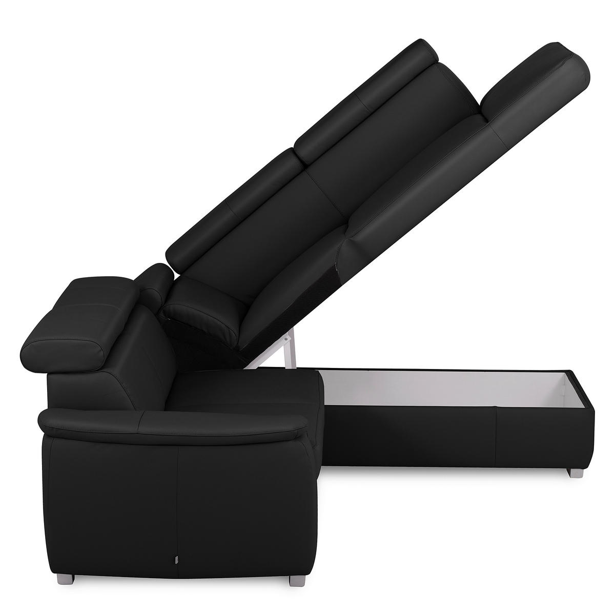ECKSOFA  in Lederlook Echtleder Schwarz  - Silberfarben/Schwarz, Leder/Holz (262/211cm) - Celina Home