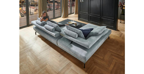 ECKSOFA in Chenille Hellblau 224/305 cm - Schwarz/Hellblau, Design, Textil/Metall (224/305cm) - Dieter Knoll