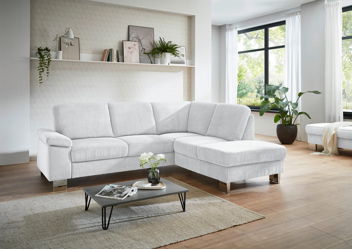 ECKSOFA in Cord Silberfarben  - Edelstahlfarben/Silberfarben, Konventionell, Textil/Metall (248/200cm) - Beldomo System