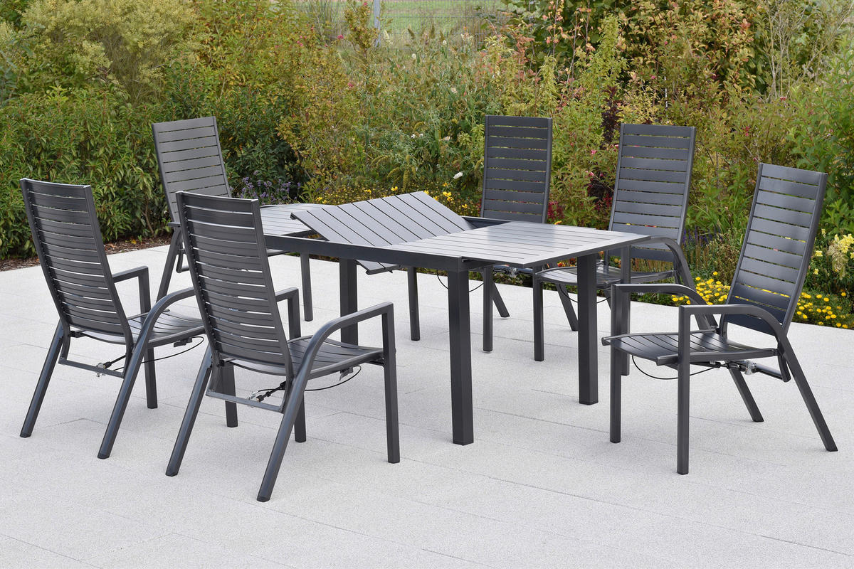 GARTENTISCHGRUPPE Aluminium  - Graphitfarben, KONVENTIONELL, Textil/Metall - Gardenson