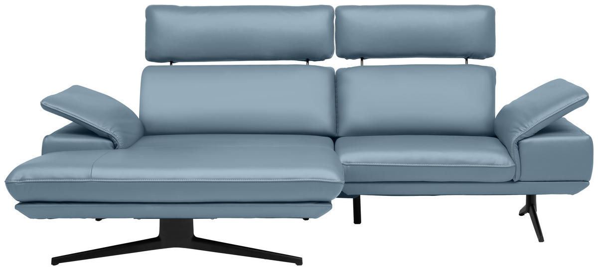 ECKSOFA in Echtleder Blau  150/242 cm  - Blau/Beige, Design, Leder/Metall (150/242cm) - Koinor