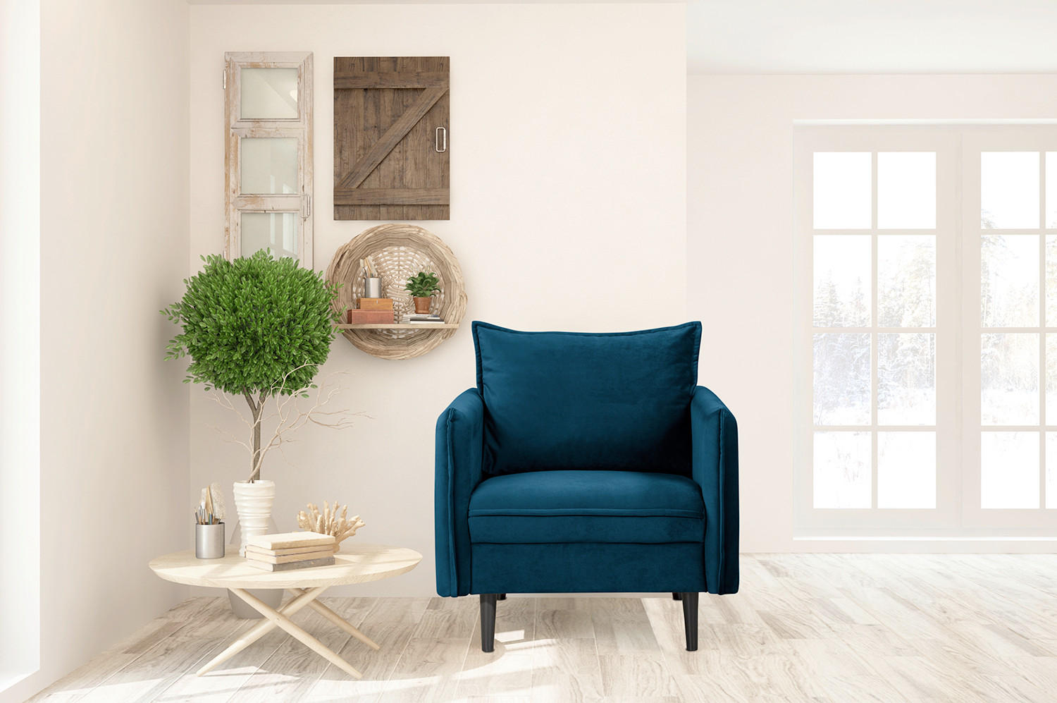 SESSEL in Samt Blau  - Blau/Schwarz, Design, Holz/Textil (74/86/100cm) - P & B