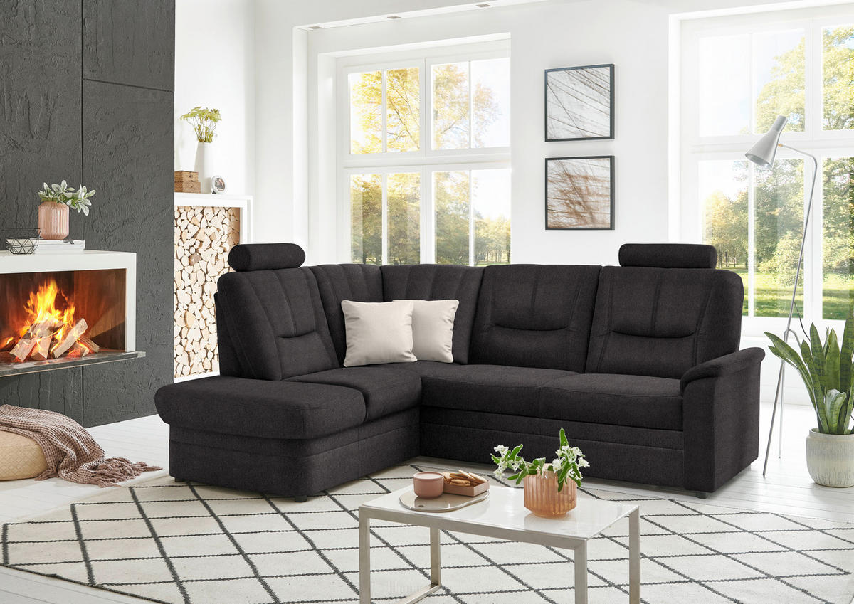 ECKSOFA Chenille Graubraun  - Graubraun/Schwarz, Konventionell, Kunststoff/Textil (185/235cm) - Beldomo Comfort