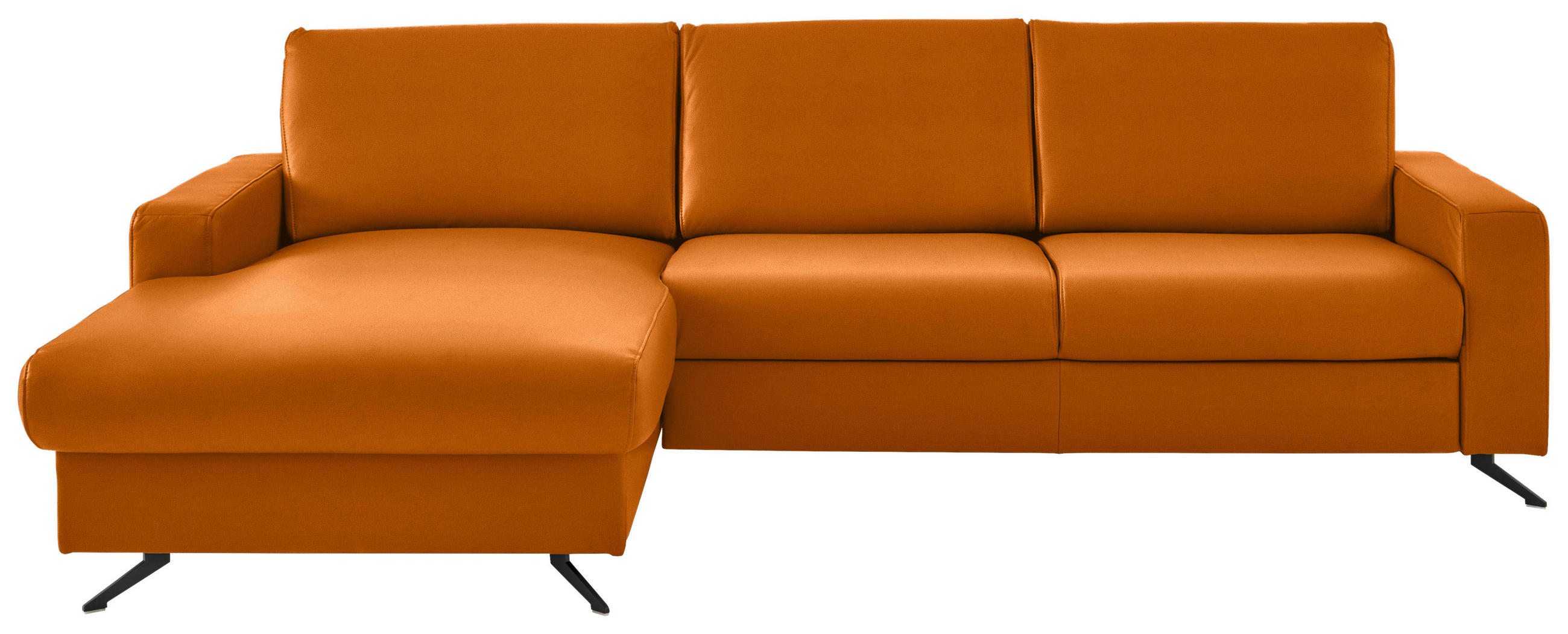 ECKSOFA in Echtleder Orange  165/267 cm  - Schwarz/Orange, Design, Leder/Metall (165/267cm) - Lomoco