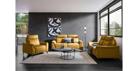 SESSEL in Echtleder Currygelb  - Currygelb/Schwarz, Design, Leder/Metall (107/105/98cm) - Belluti