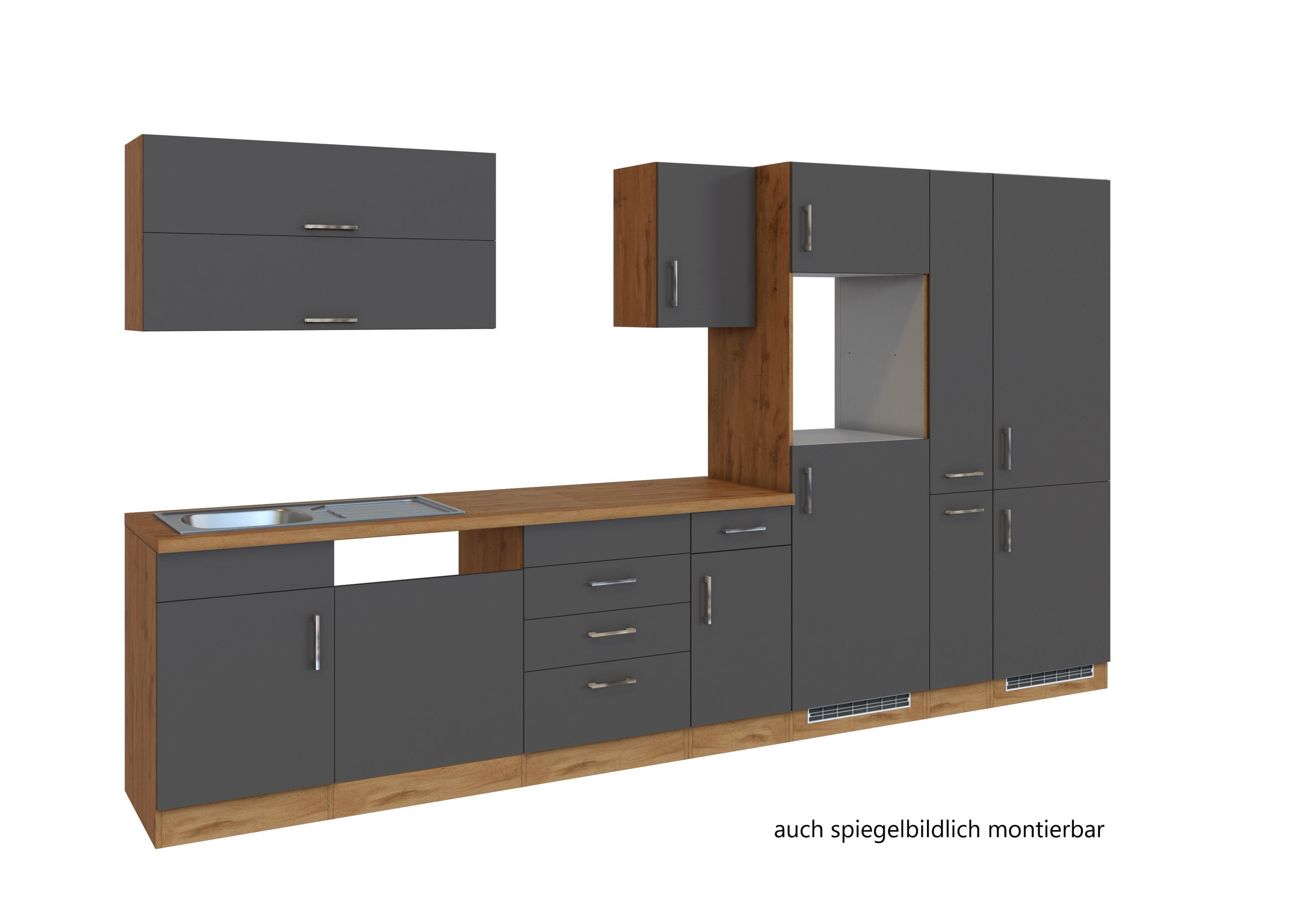KÜCHENLEERBLOCK 360 cm in Anthrazit - Eichefarben/Anthrazit, MODERN, Holzwerkstoff (360cm) - Held