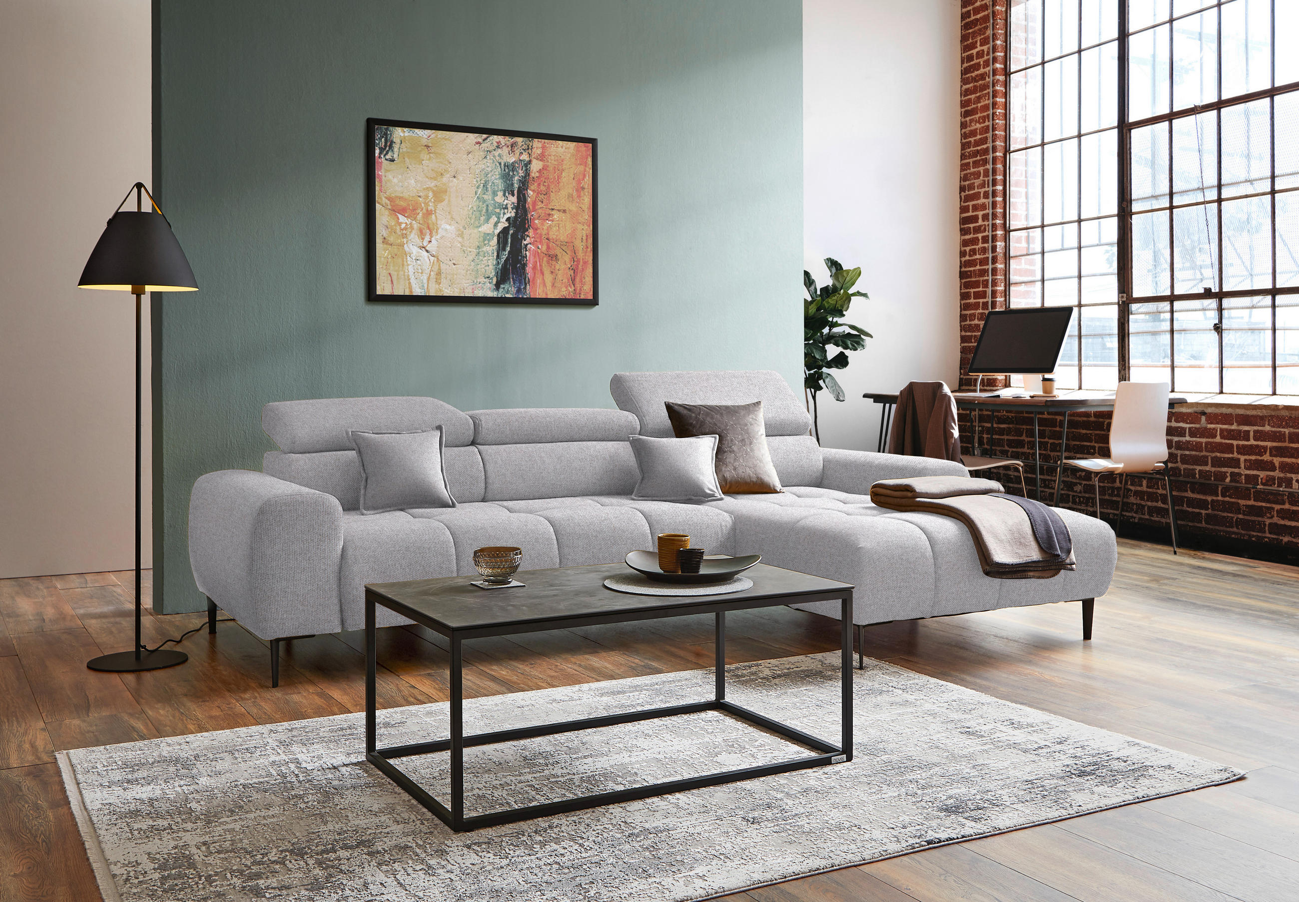 ECKSOFA Hellgrau Webstoff  - Hellgrau/Schwarz, Design, Textil/Metall (270/177cm) - Welnova