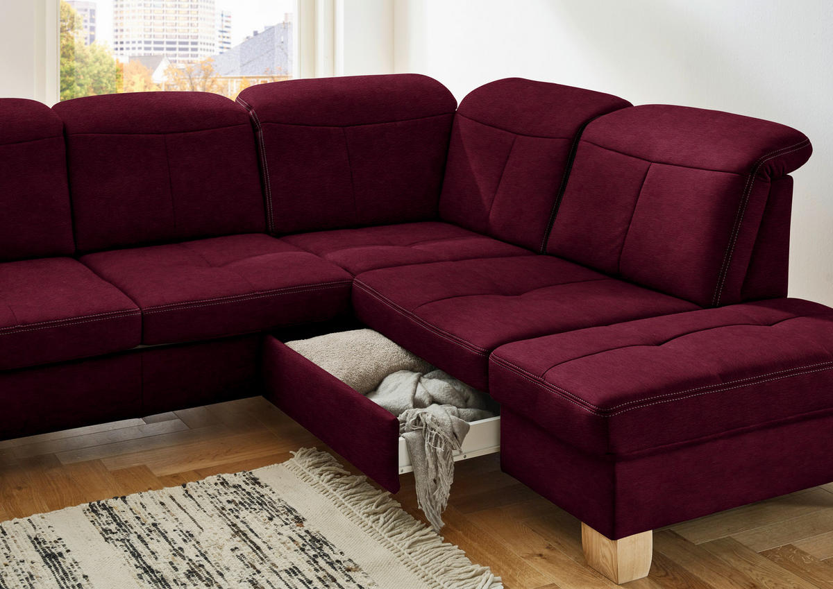 WOHNLANDSCHAFT in Mikrofaser Bordeaux  - Wildeiche/Bordeaux, Konventionell, Holz/Textil (185/343/243cm) - Voleo