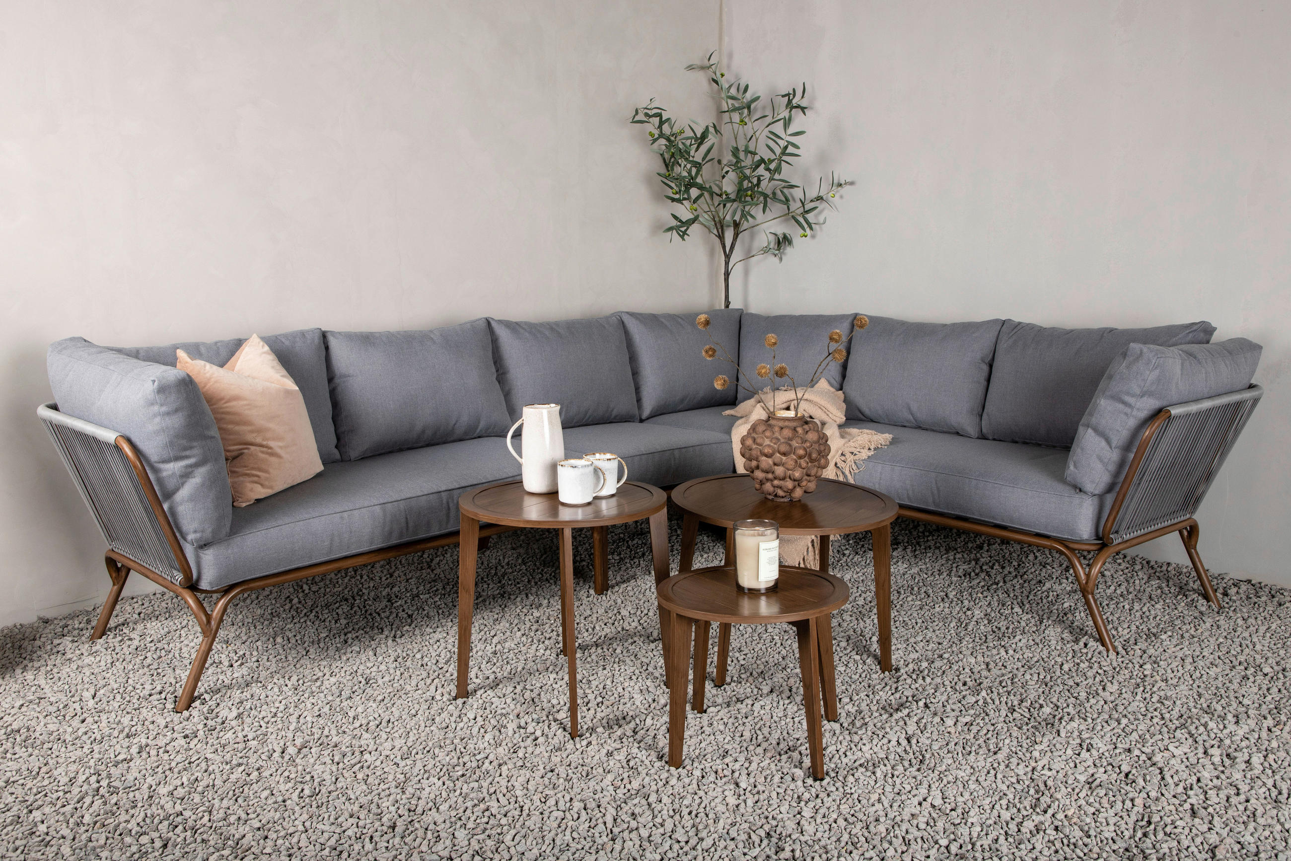 LOUNGESET  - brun/grå, Klassisk, metall/textil - Gardenson