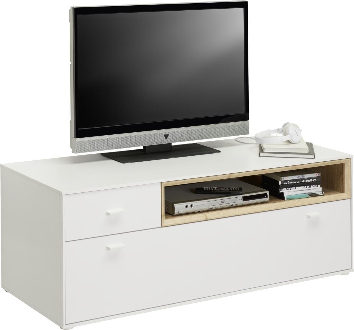 Hom`in KOMODA POD TELEVIZI, bílá, barvy dubu, 130/48/50 cm