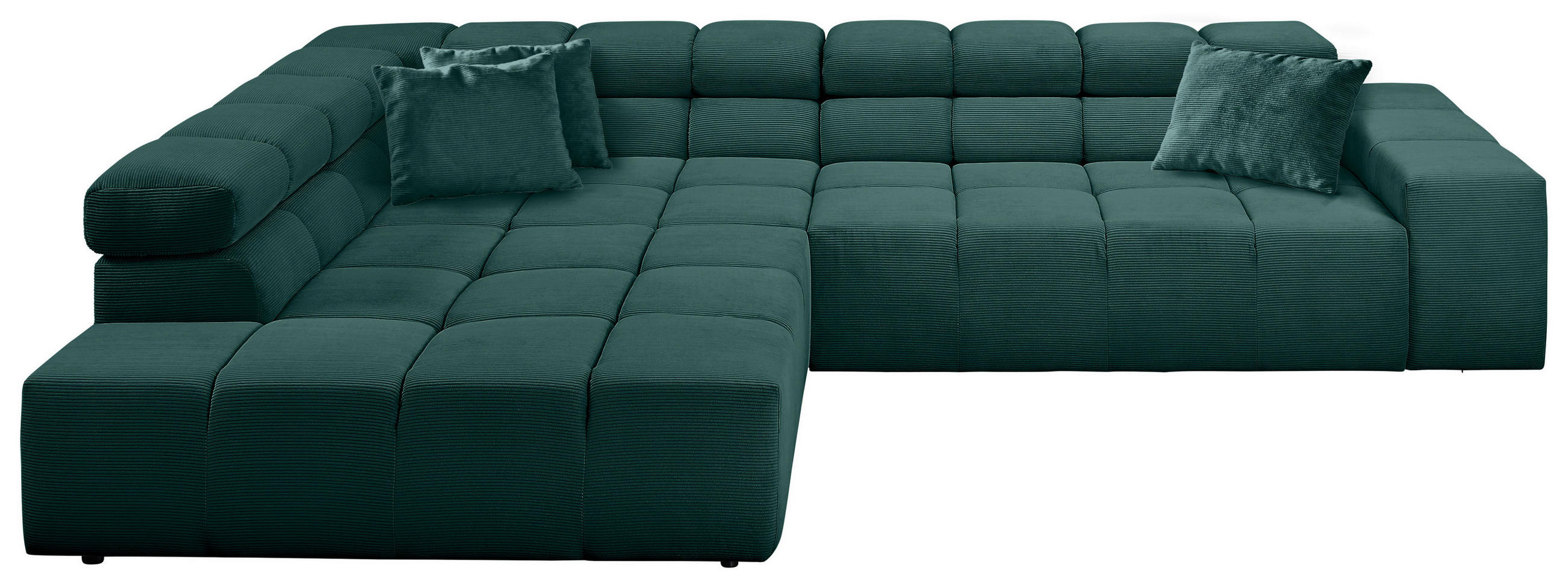 ECKSOFA in Feincord Dunkelgrün  - Dunkelgrün/Schwarz, Design, Kunststoff/Textil (215/319cm) - Hom`in