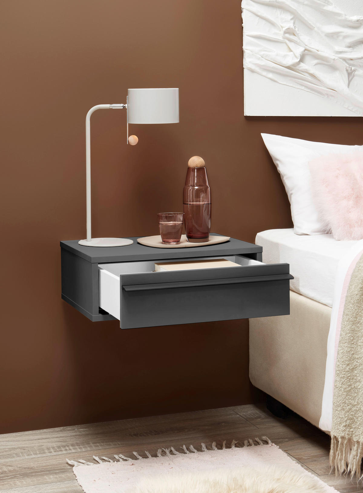 NACHTKÄSTCHEN 50/17/34 cm  in Graphitfarben  - Schwarz/Graphitfarben, KONVENTIONELL, Holzwerkstoff/Metall (50/17/34cm) - Chameo