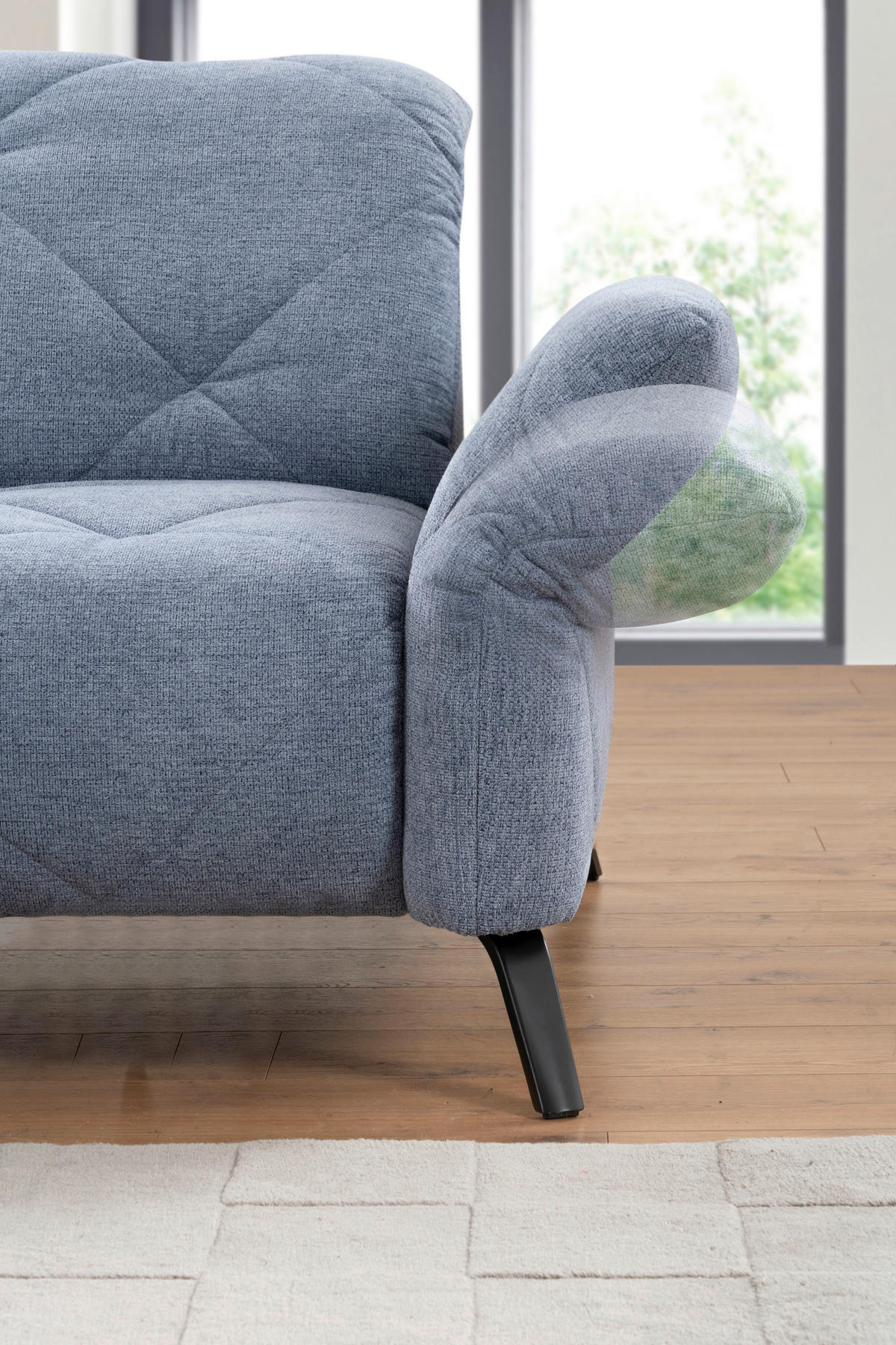 ECKSOFA inkl. Funktionen Blau Webstoff  - Blau/Schwarz, Design, Textil/Metall (173/244cm) - Moderano