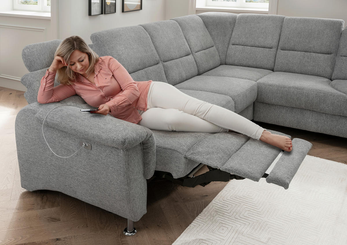 ECKSOFA Silberfarben Chenille  - Chromfarben/Silberfarben, MODERN, Textil/Metall (275/236cm) - Livetastic