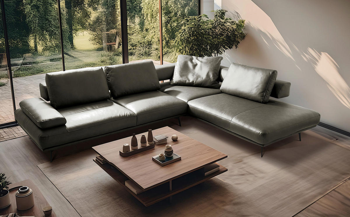 ECKSOFA  in Echtleder Grau  306/237 cm  - Schwarz/Grau, Design, Leder/Metall (306/237cm) - Livetastic