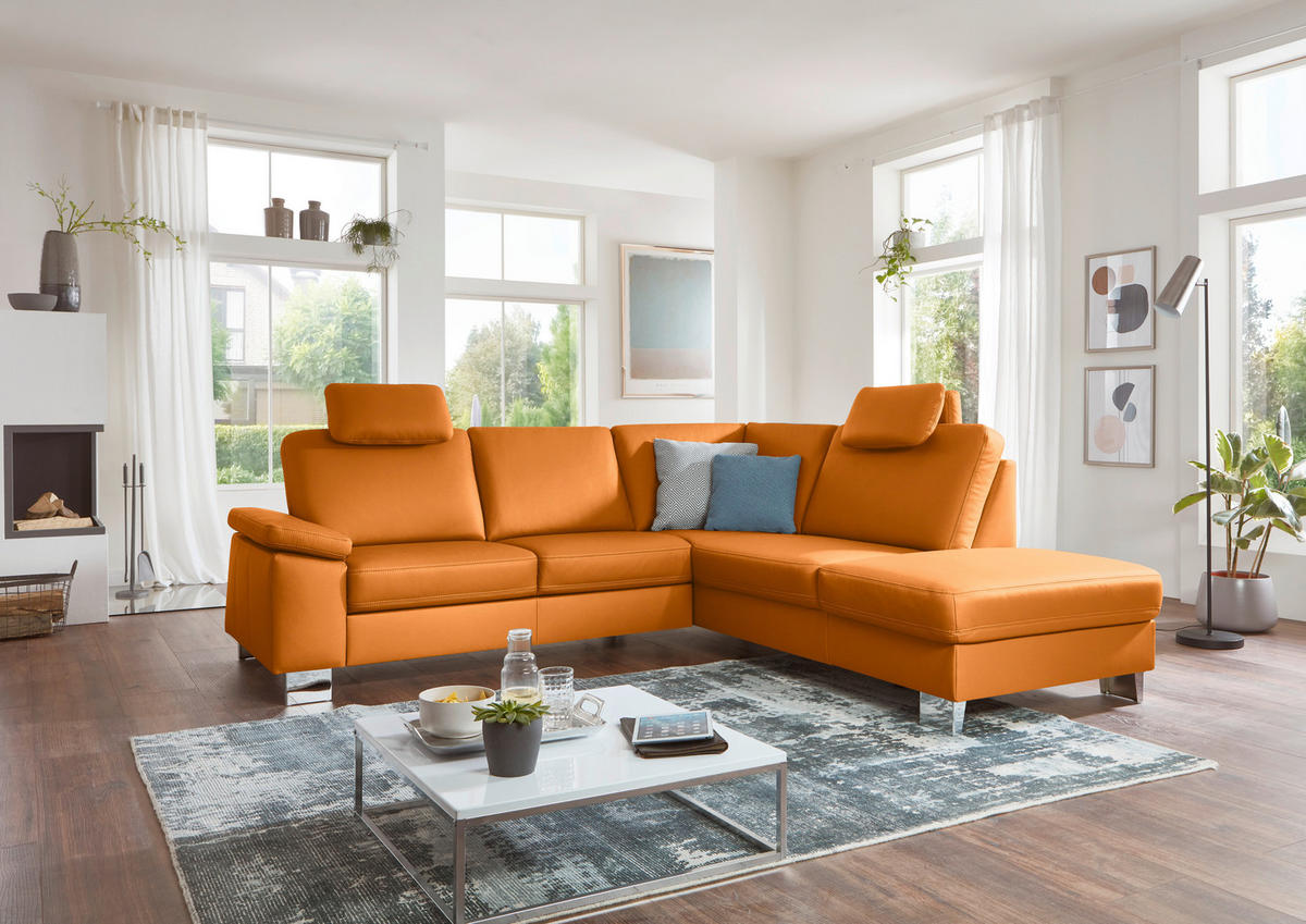 ECKSOFA  in Echtleder Currygelb  248/235 cm  - Currygelb/Alufarben, Design, Leder/Metall (248/235cm) - Beldomo Premium