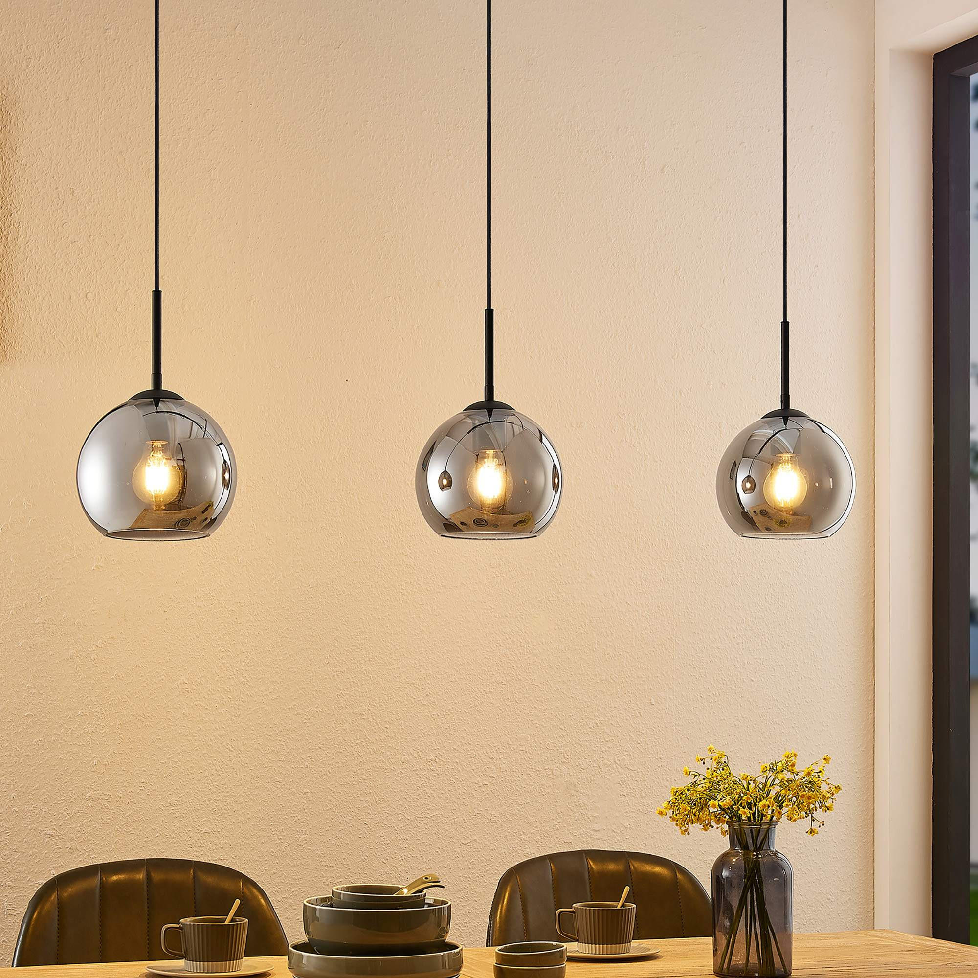 HÄNGELEUCHTE Leonie 110/20/150 cm   - Schwarz, Basics, Glas/Metall (110/20/150cm) - Novel