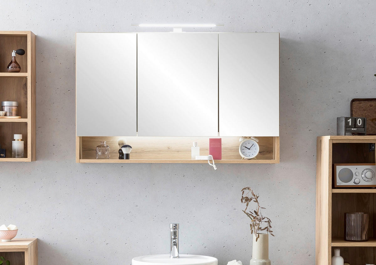 SPIEGELSCHRANK 100/64/20 cm  - Chromfarben/Eiche Wotan, Natur, Glas/Holzwerkstoff (100/64/20cm) - Xora