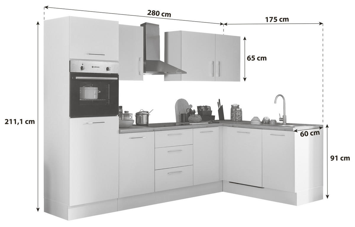 ECKKÜCHE 280/175 cm  in Weiß, Eiche Artisan  - Chromfarben/Weiß, Basics, Holzwerkstoff/Metall (280/175cm) - MID.YOU
