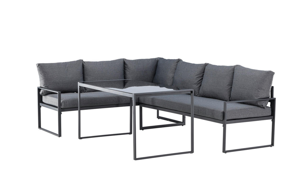 LOUNGEGARNITUR Stahl  - Schwarz/Grau, MODERN, Glas/Textil (241/66/69cm) - Gardenson