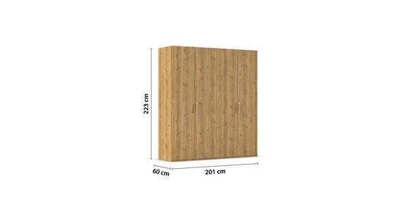 DREHTÜRENSCHRANK 201/223/60 cm 4-türig Eichefarben  - Eichefarben/Silberfarben, Design, Holzwerkstoff/Kunststoff (201/223/60cm) - Novel