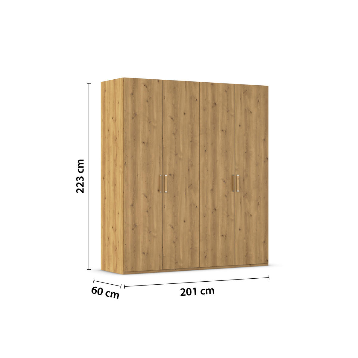 DREHTÜRENSCHRANK 201/223/60 cm 4-türig Eichefarben  - Eichefarben/Silberfarben, Design, Holzwerkstoff/Kunststoff (201/223/60cm) - Novel