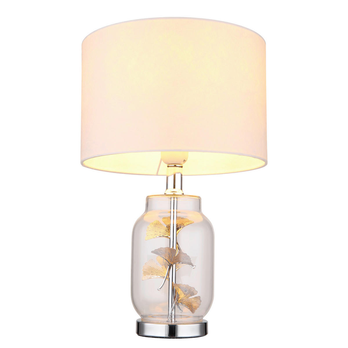 STOLNÁ LAMPA, E27, 25/38 cm  - priehľadné/biela, Konventionell, kov/textil (25/38cm) - Globo
