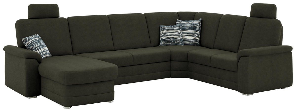 WOHNLANDSCHAFT  in Chenille Dunkelgrün  - Dunkelgrün/Alufarben, KONVENTIONELL, Holz/Textil (160/329/235cm) - Beldomo Comfort