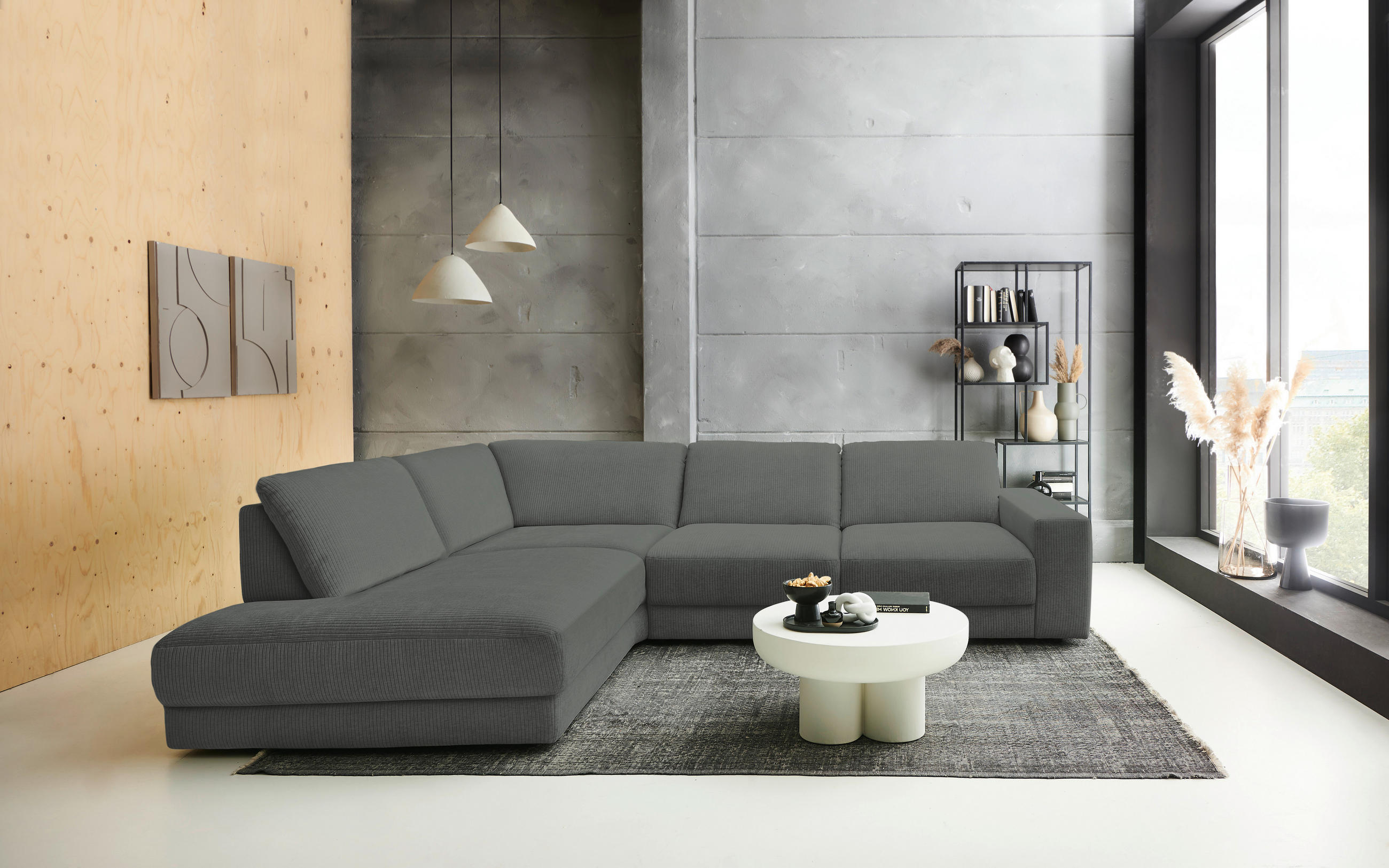 ECKSOFA in Chenille, Jacquard Grau  - Schwarz/Grau, Design, Kunststoff/Textil (242/316cm) - Niels Andersson