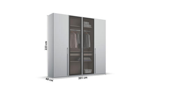DREHTÜRENSCHRANK 201/223/60 cm 4-türig Grau, Hellgrau - Hellgrau/Grau, Trend, Glas/Holzwerkstoff (201/223/60cm) - Novel