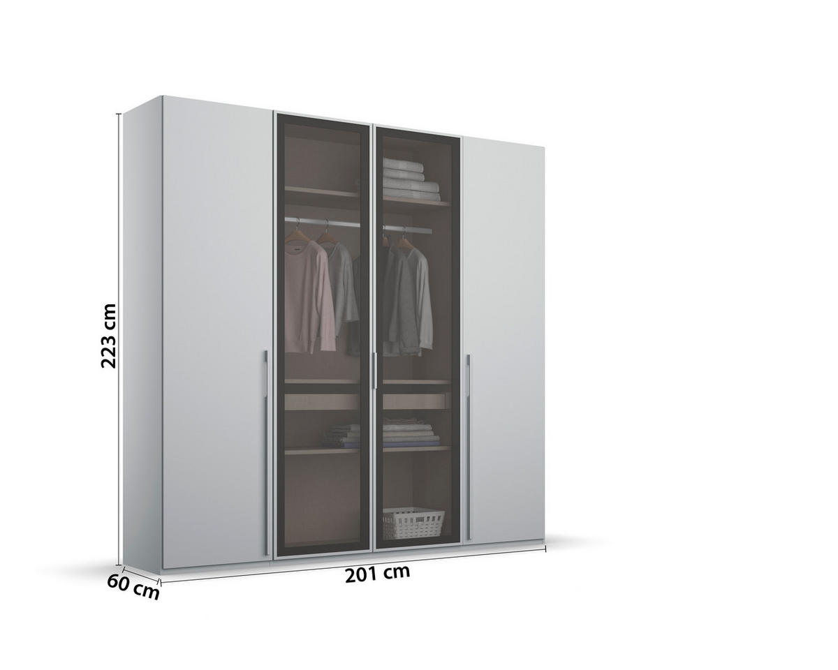 DREHTÜRENSCHRANK 201/223/60 cm 4-türig Grau, Hellgrau  - Hellgrau/Grau, Trend, Glas/Holzwerkstoff (201/223/60cm) - Novel