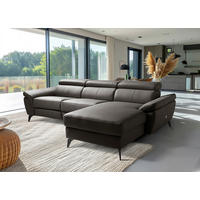 ECKSOFA SONO in Lederlook Echtleder Dunkelbraun Armteilverstellung, Kopfteilverstellung  252/179 cm  - Dunkelbraun/Schwarz, Design, Leder/Textil (252/179cm) - Livetastic