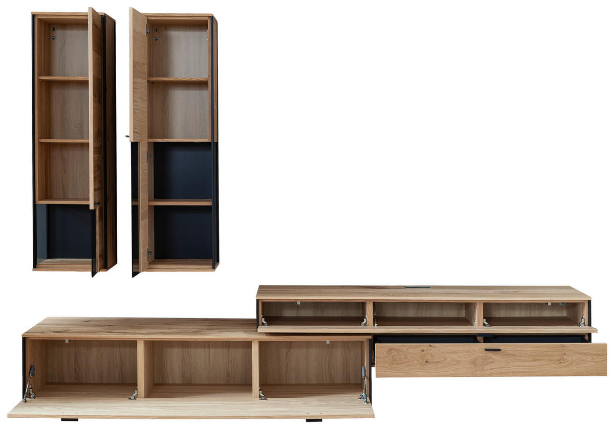 WOHNWAND  in Anthrazit, Eichefarben 303/207/53 cm  - Eichefarben/Anthrazit, Design, Glas/Holz (303/207/53cm) - Schöner Wohnen