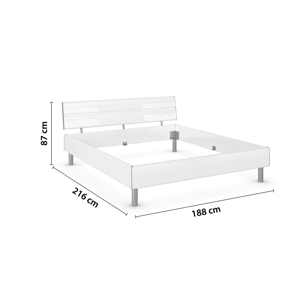 BETT 180/200 cm,  in Weiß Hochglanz,  - Weiß Hochglanz/Alufarben, Design, Metall (180/200cm) - Carryhome