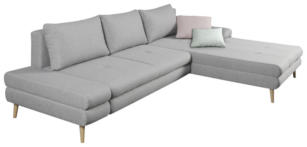 ECKSOFA in Webstoff Hellgrau  - Erlefarben/Hellgrau, Trend, Textil (313/215cm) - MID.YOU