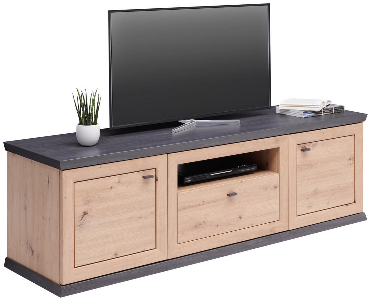 LOWBOARD  in  - Eichefarben/Dunkelgrau, LIFESTYLE, Holzwerkstoff/Metall (180/55,6cm) - Xora